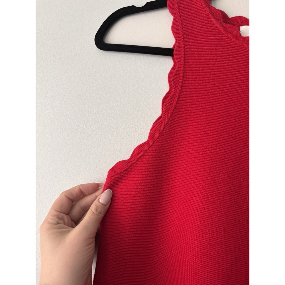 H&M Scalloped Red Knit Mini A-Line Dress Size Small NEW Preppy Classic Summer - Picture 7 of 10